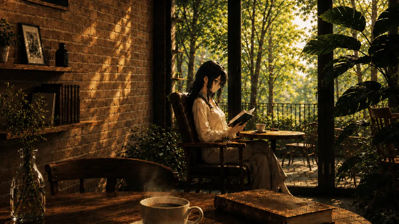木漏れ日の差す部屋で本を読む女性